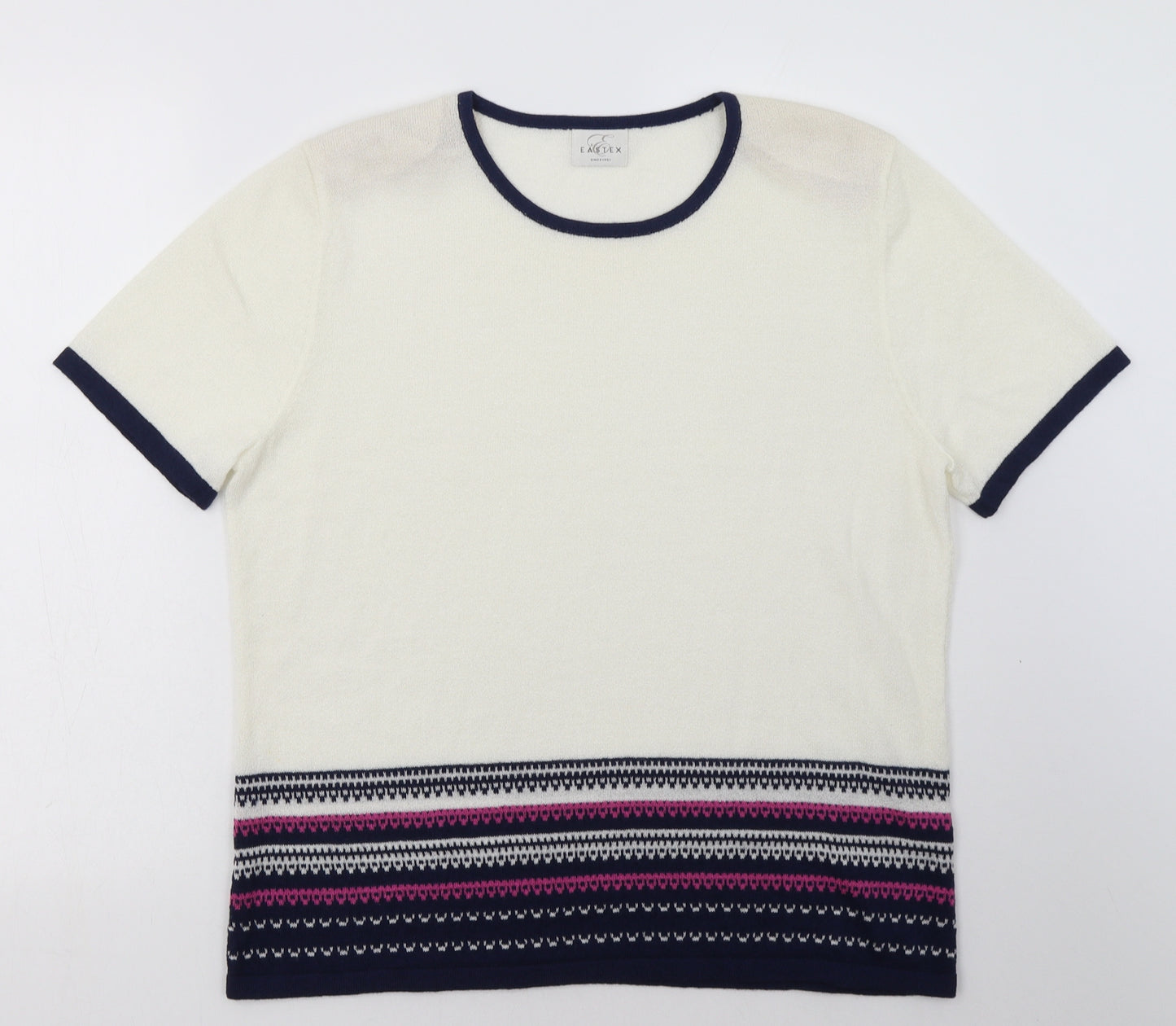 eastext Womens White Geometric Acrylic Pullover Sweatshirt Size 14  Pullover