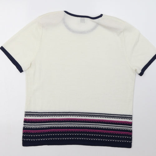 eastext Womens White Geometric Acrylic Pullover Sweatshirt Size 14  Pullover