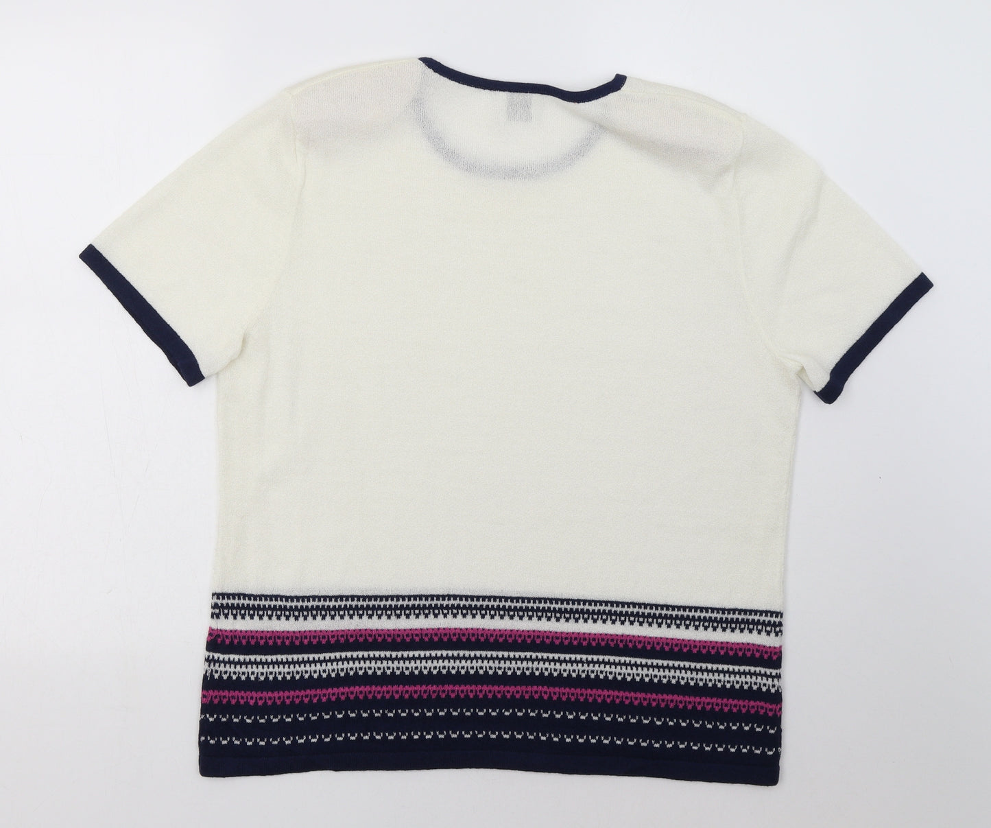 eastext Womens White Geometric Acrylic Pullover Sweatshirt Size 14  Pullover