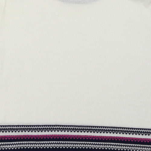 eastext Womens White Geometric Acrylic Pullover Sweatshirt Size 14  Pullover