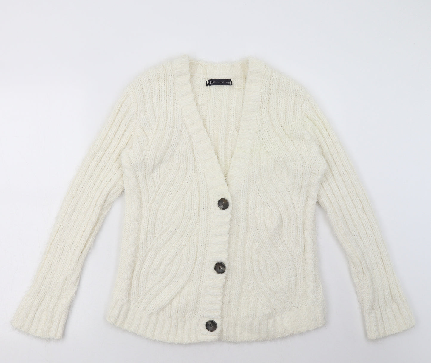 Marks and Spencer Womens White V-Neck  Polyester Cardigan Jumper Size M