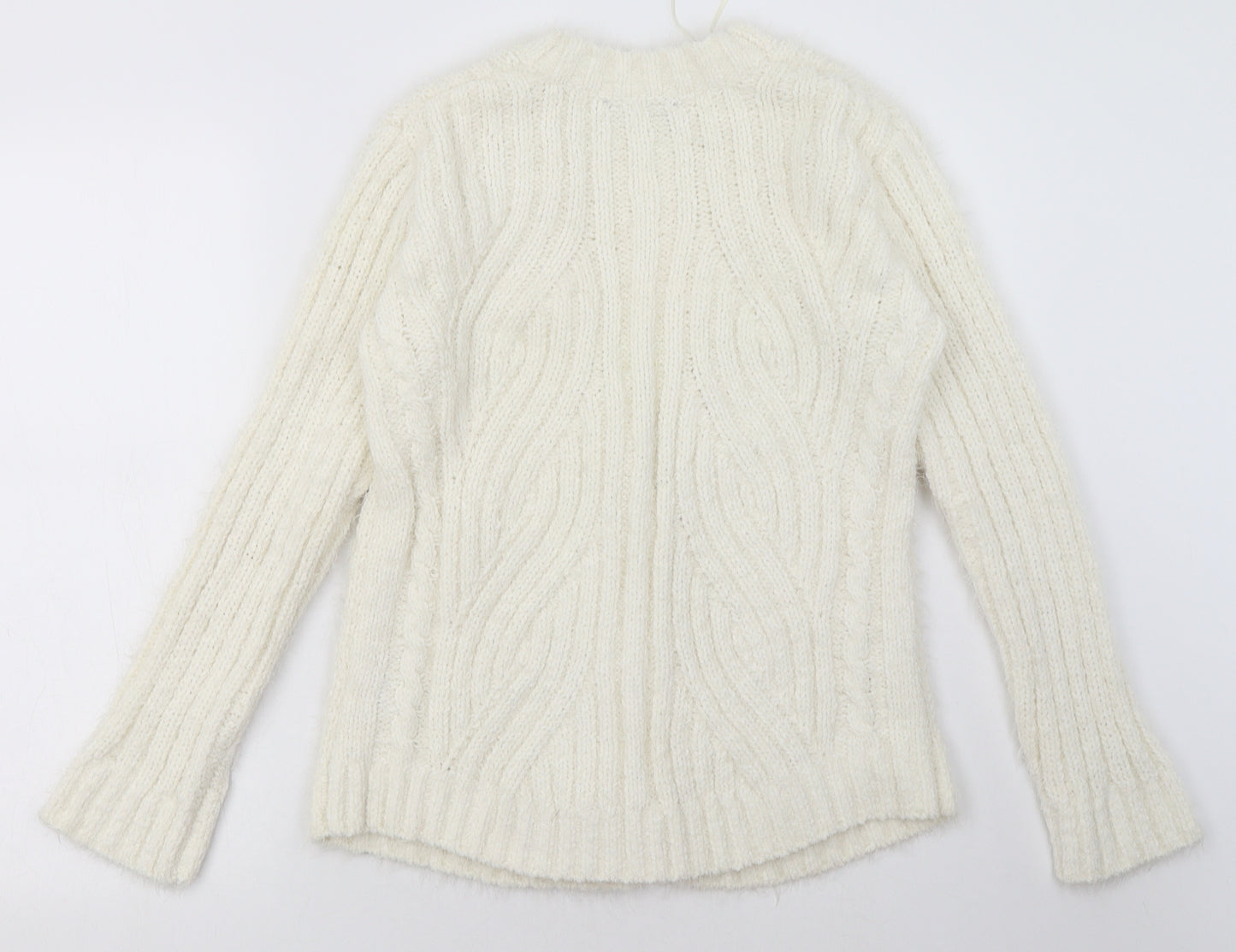 Marks and Spencer Womens White V-Neck  Polyester Cardigan Jumper Size M