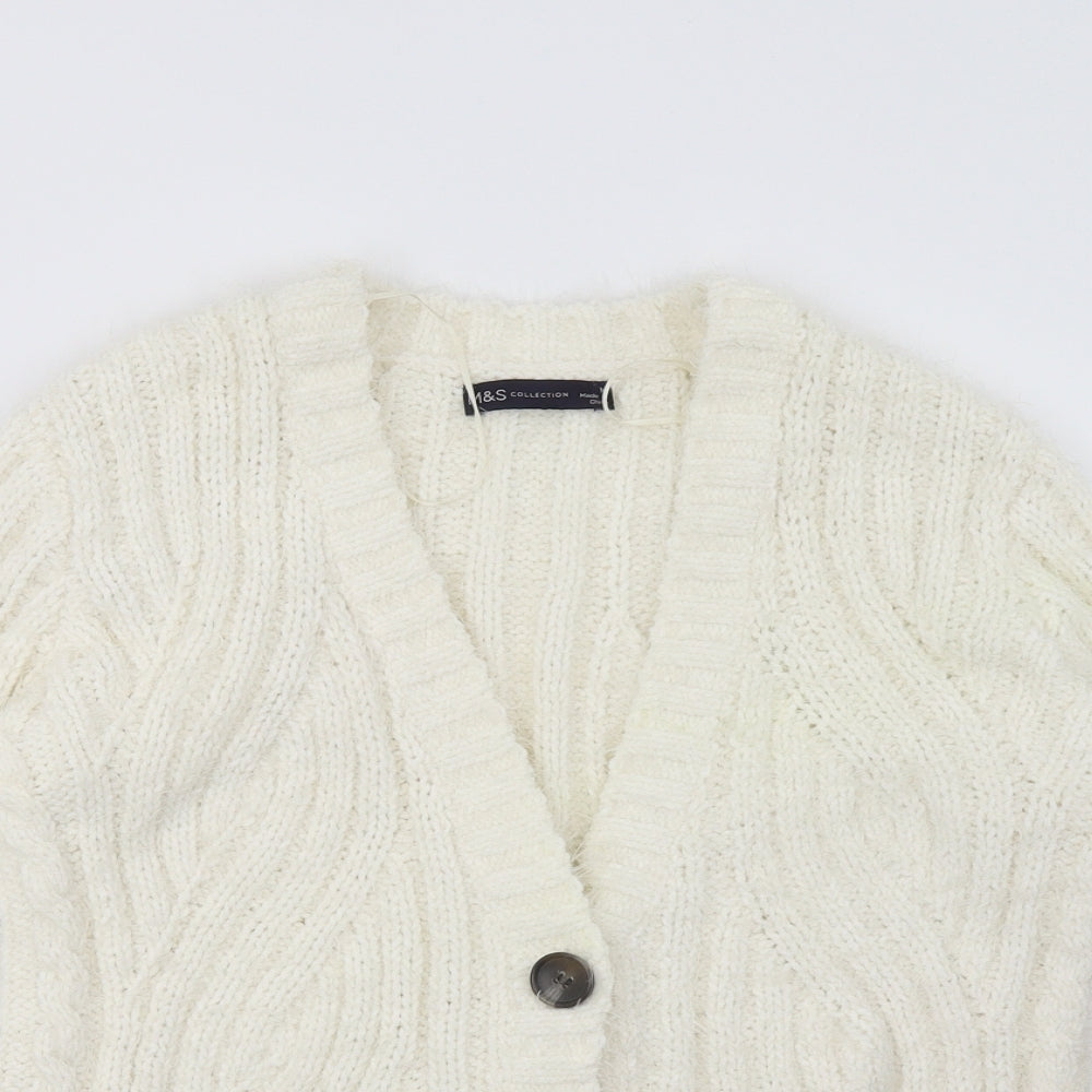 Marks and Spencer Womens White V-Neck  Polyester Cardigan Jumper Size M