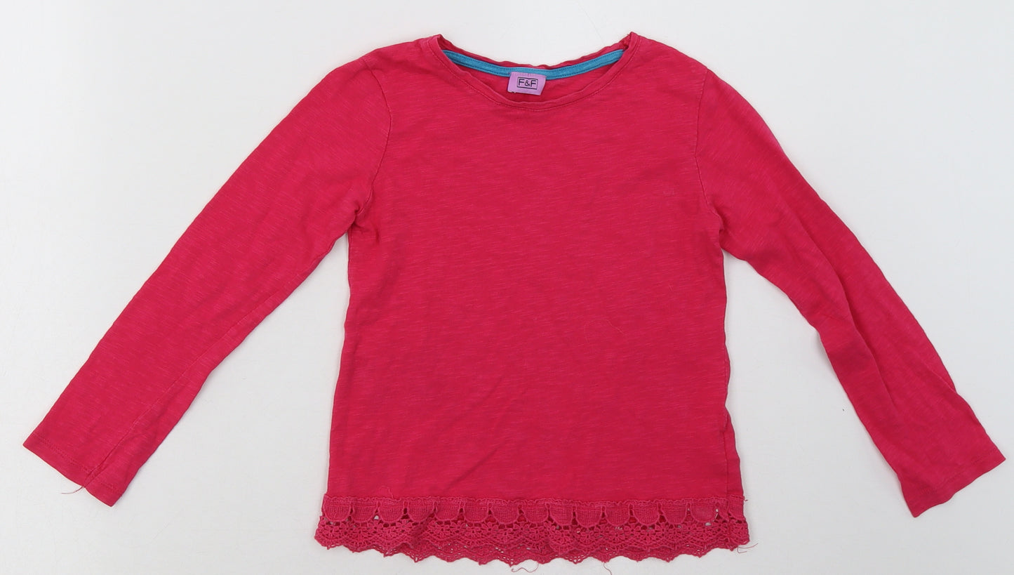 F&F Girls Pink  Cotton Basic Casual Size 6-7 Years Crew Neck Pullover