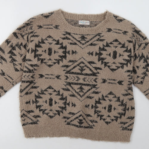 Marks and Spencer Womens Brown Geometric Acrylic Pullover Sweatshirt Size 12  Pullover