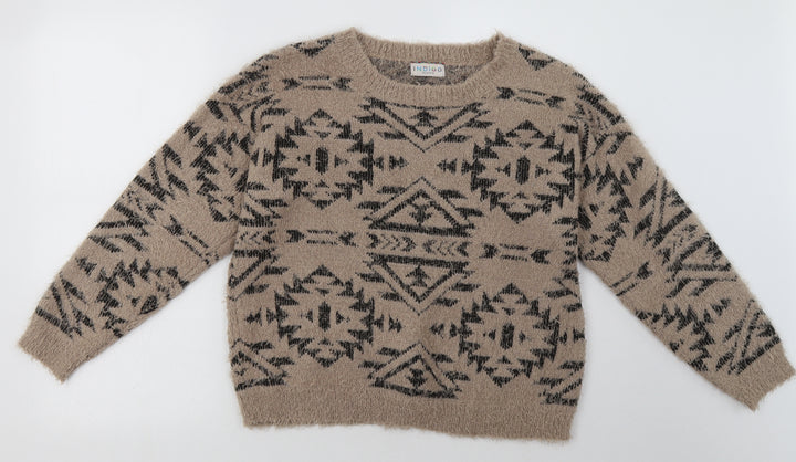 Marks and Spencer Womens Brown Geometric Acrylic Pullover Sweatshirt Size 12  Pullover