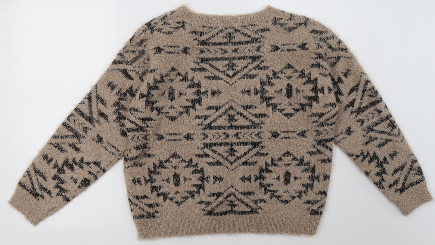 Marks and Spencer Womens Brown Geometric Acrylic Pullover Sweatshirt Size 12  Pullover