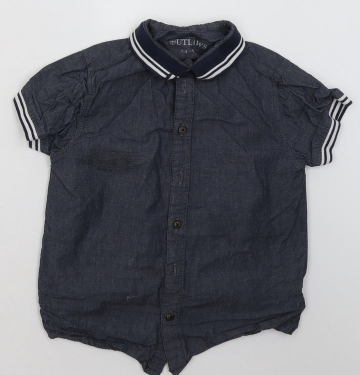 Peacocks Boys Blue Cotton Basic Button-Up Size 7-8 Years Collared Button