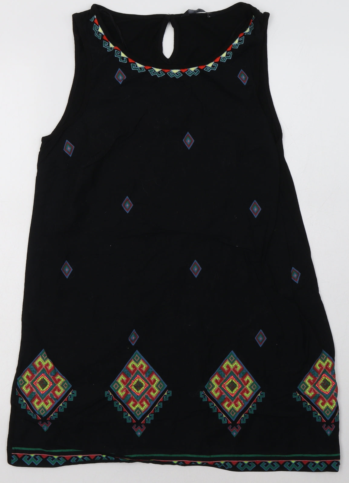 F&F Womens Black Geometric Cotton A-Line  Size 12  Crew Neck Button