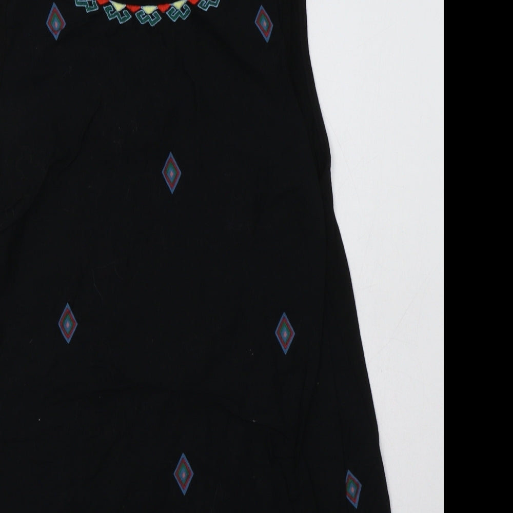 F&F Womens Black Geometric Cotton A-Line  Size 12  Crew Neck Button