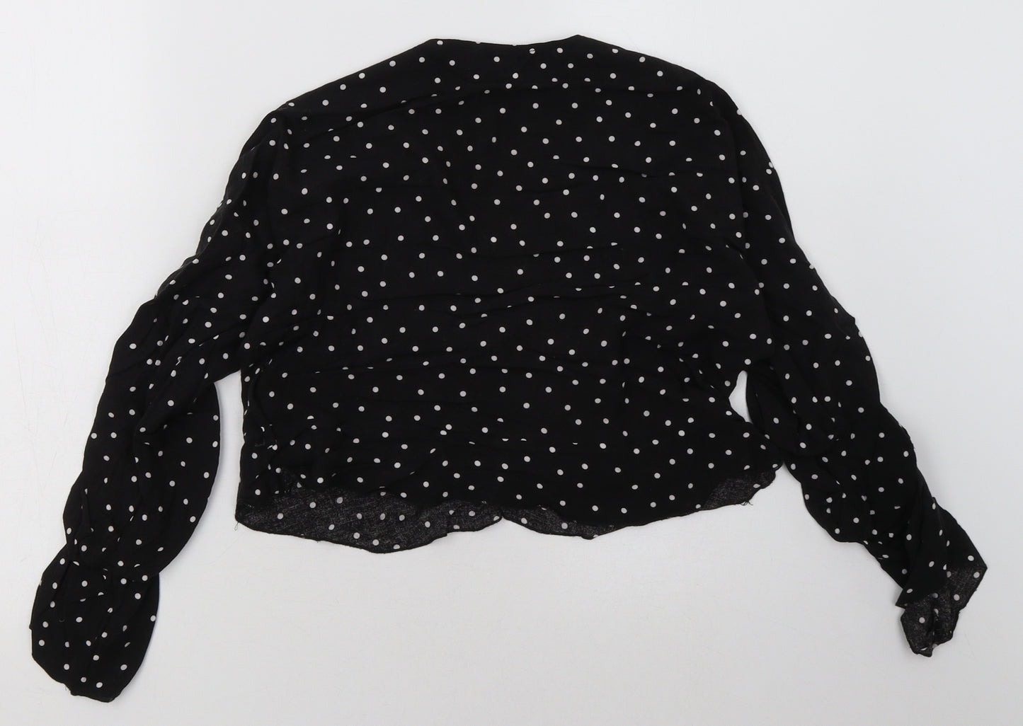 PRETTYLITTLETHING Womens Black Polka Dot Cotton Cropped Blouse Size 10 V-Neck