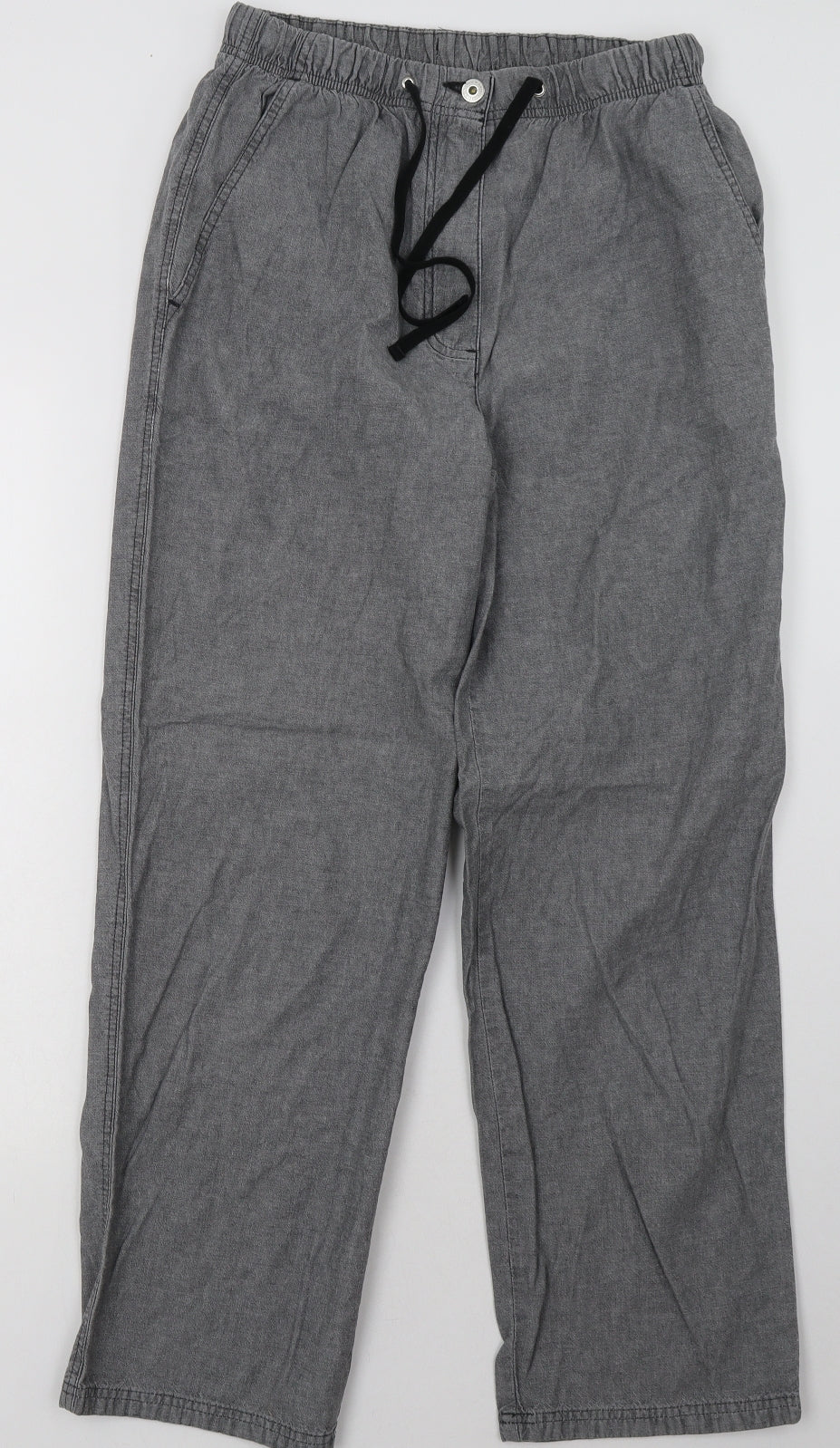 Marks and Spencer Womens Grey  Cotton Trousers  Size 12 L30 in Regular Button