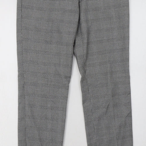 H&M Womens Grey Check Polyester Trousers  Size 4 L32 in Regular Hook & Eye