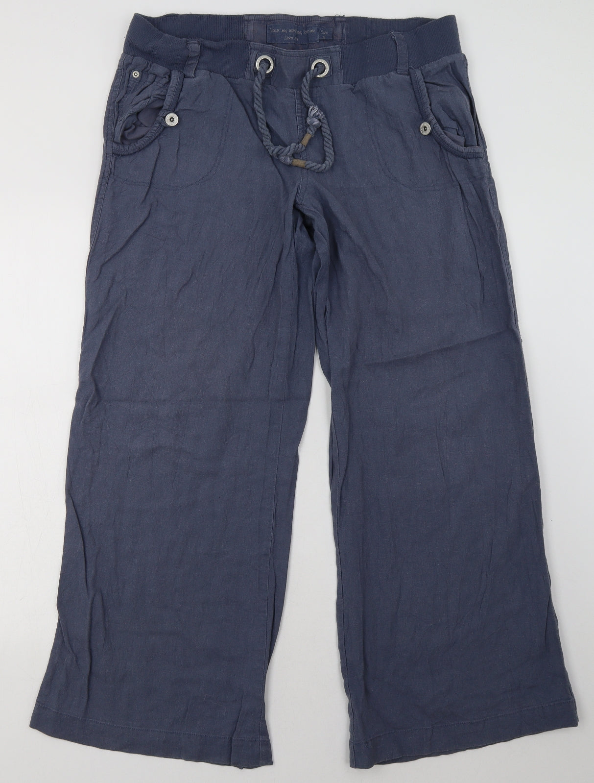 New Look Womens Blue  Linen Trousers  Size 14 L32 in Regular Tie