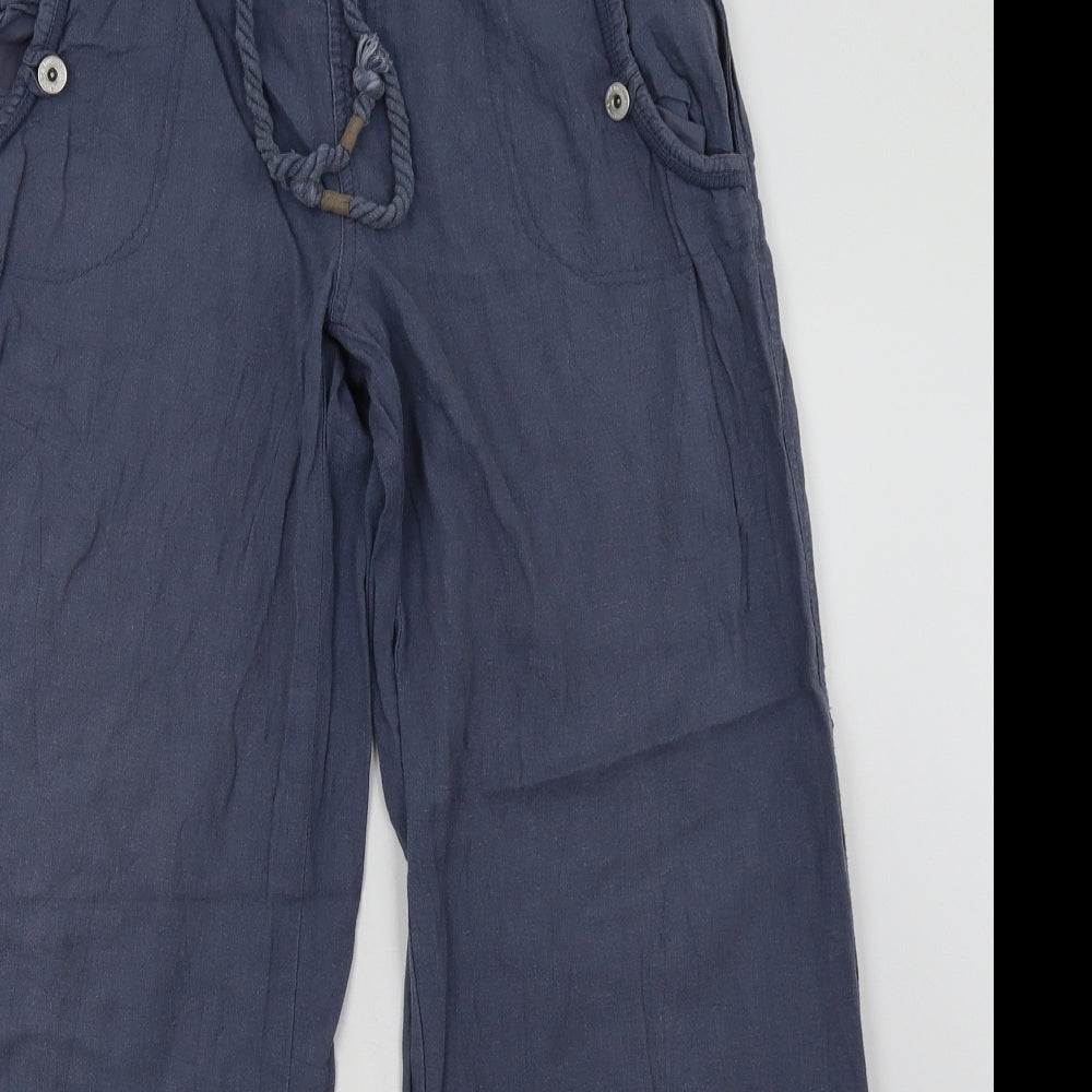 New Look Womens Blue  Linen Trousers  Size 14 L32 in Regular Tie