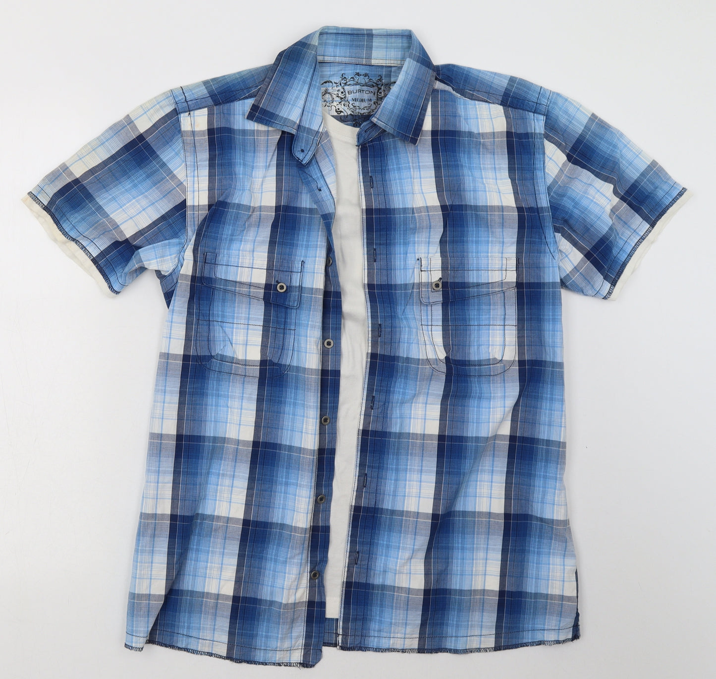 Burton Mens Blue Check Cotton  Button-Up Size M Collared