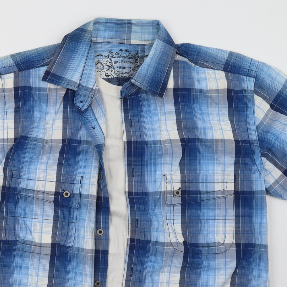 Burton Mens Blue Check Cotton  Button-Up Size M Collared