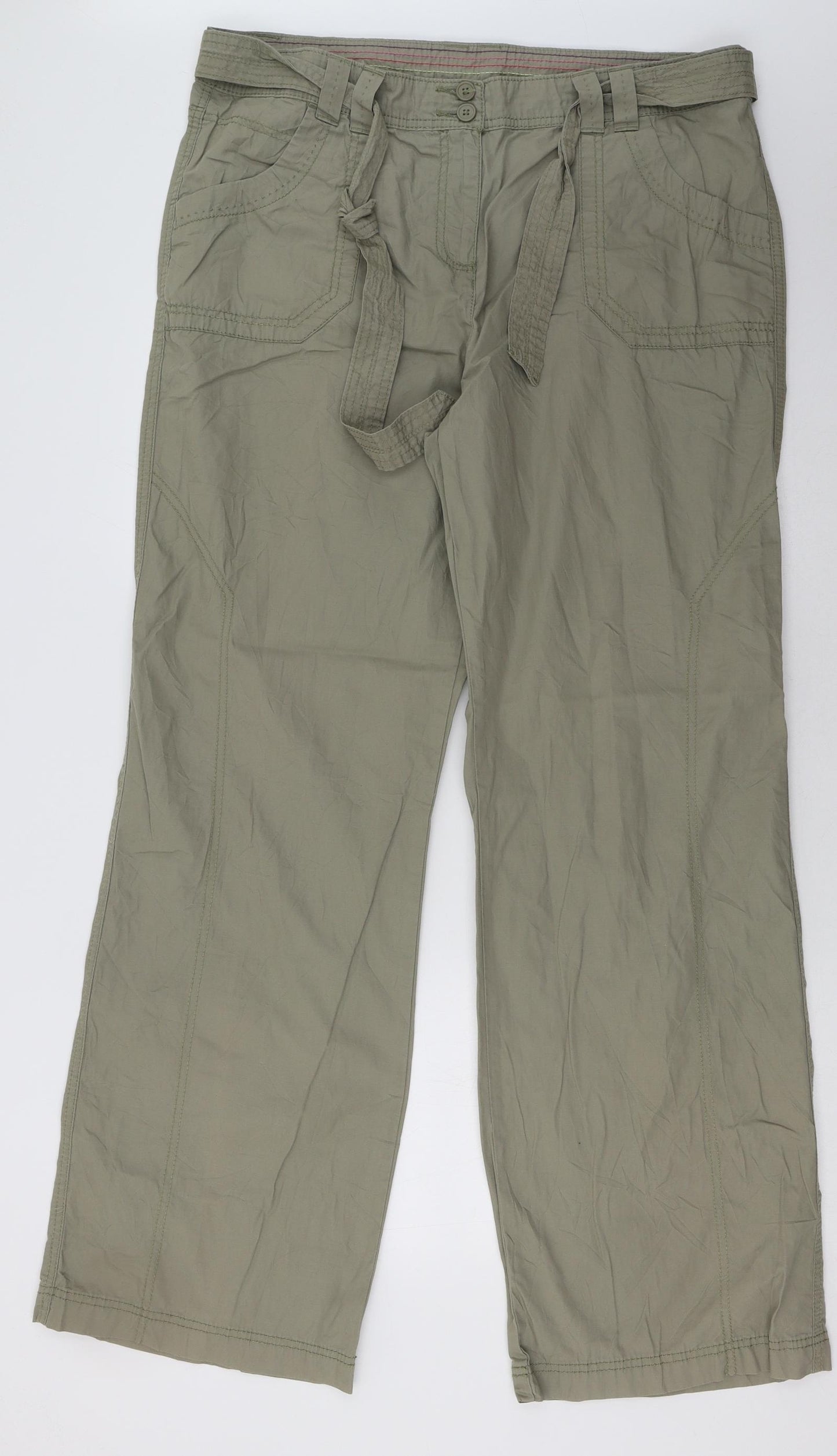 Marks and Spencer Womens Green  Cotton Trousers  Size 18 L36 in Regular Button