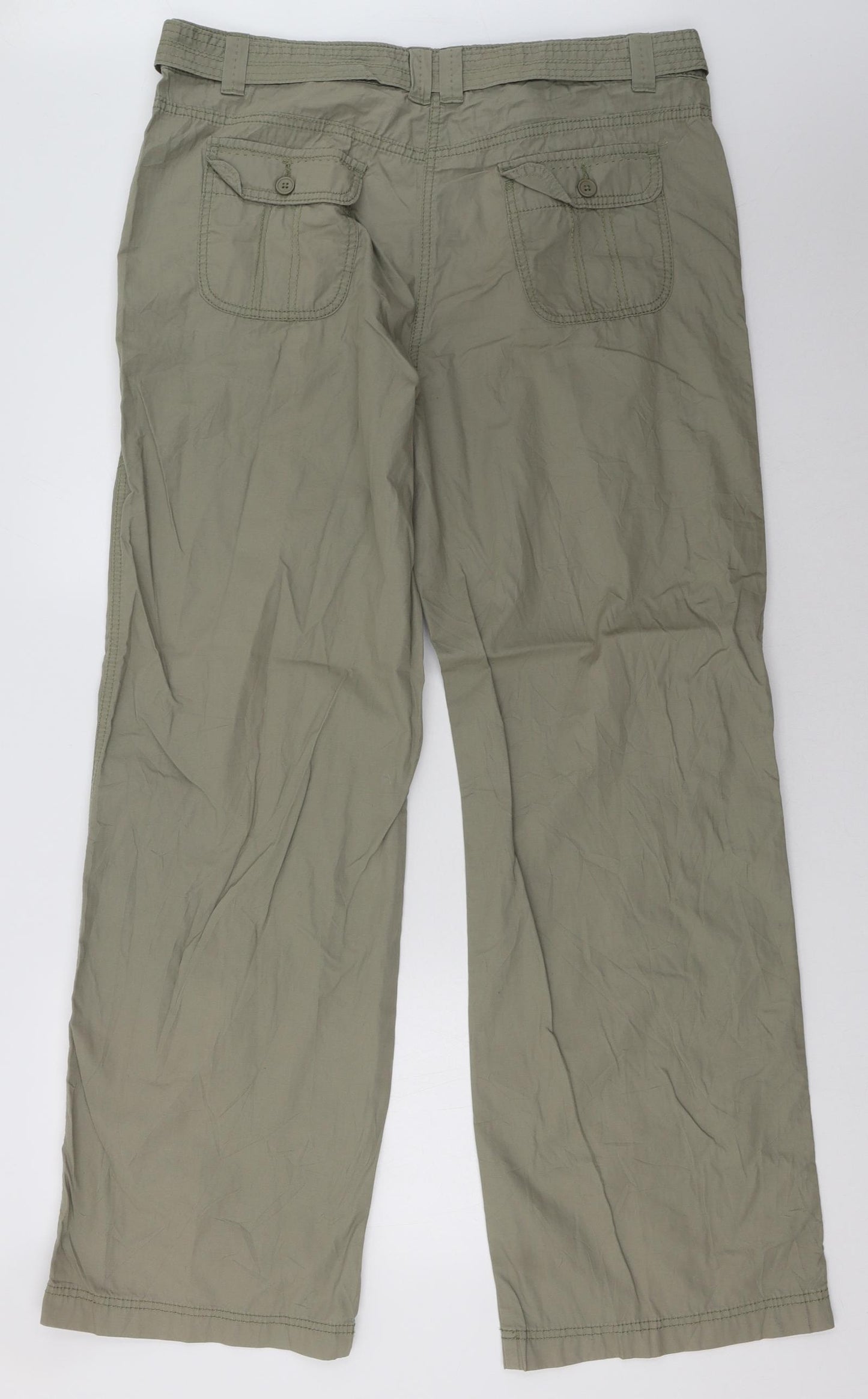 Marks and Spencer Womens Green  Cotton Trousers  Size 18 L36 in Regular Button