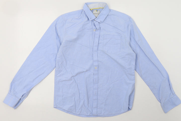 larsson & co Mens Blue Cotton Button-Up Size M Collared Button