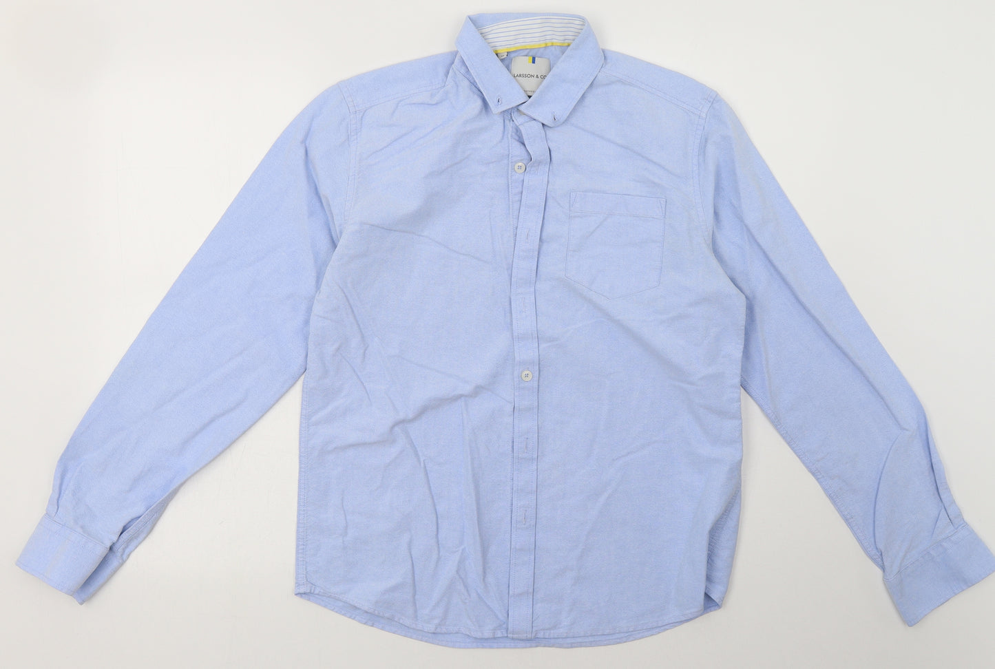 larsson & co Mens Blue  Cotton  Button-Up Size M Collared Button