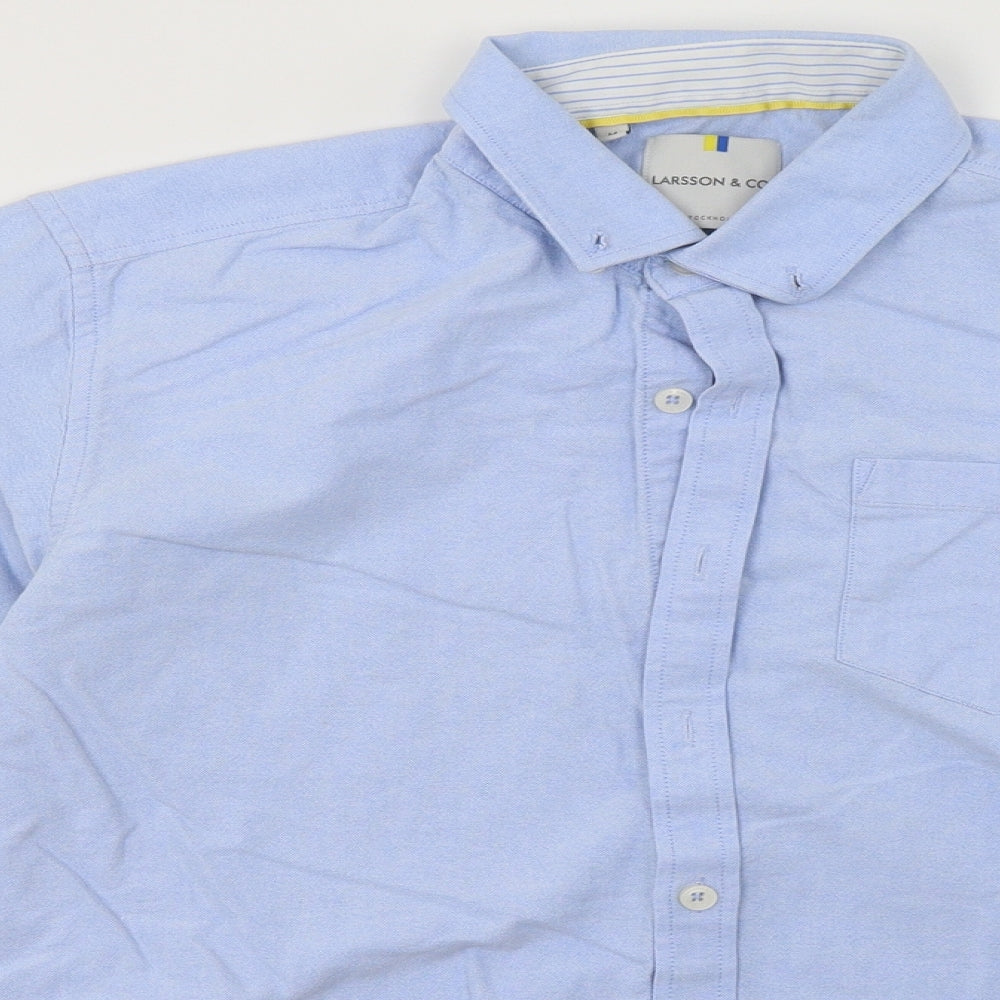 larsson & co Mens Blue  Cotton  Button-Up Size M Collared Button