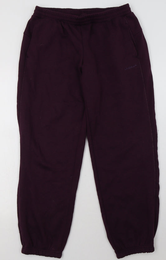Front view of LA Gear women’s purple cotton jogger trousers, size UK 12, 30-inch leg regular tie