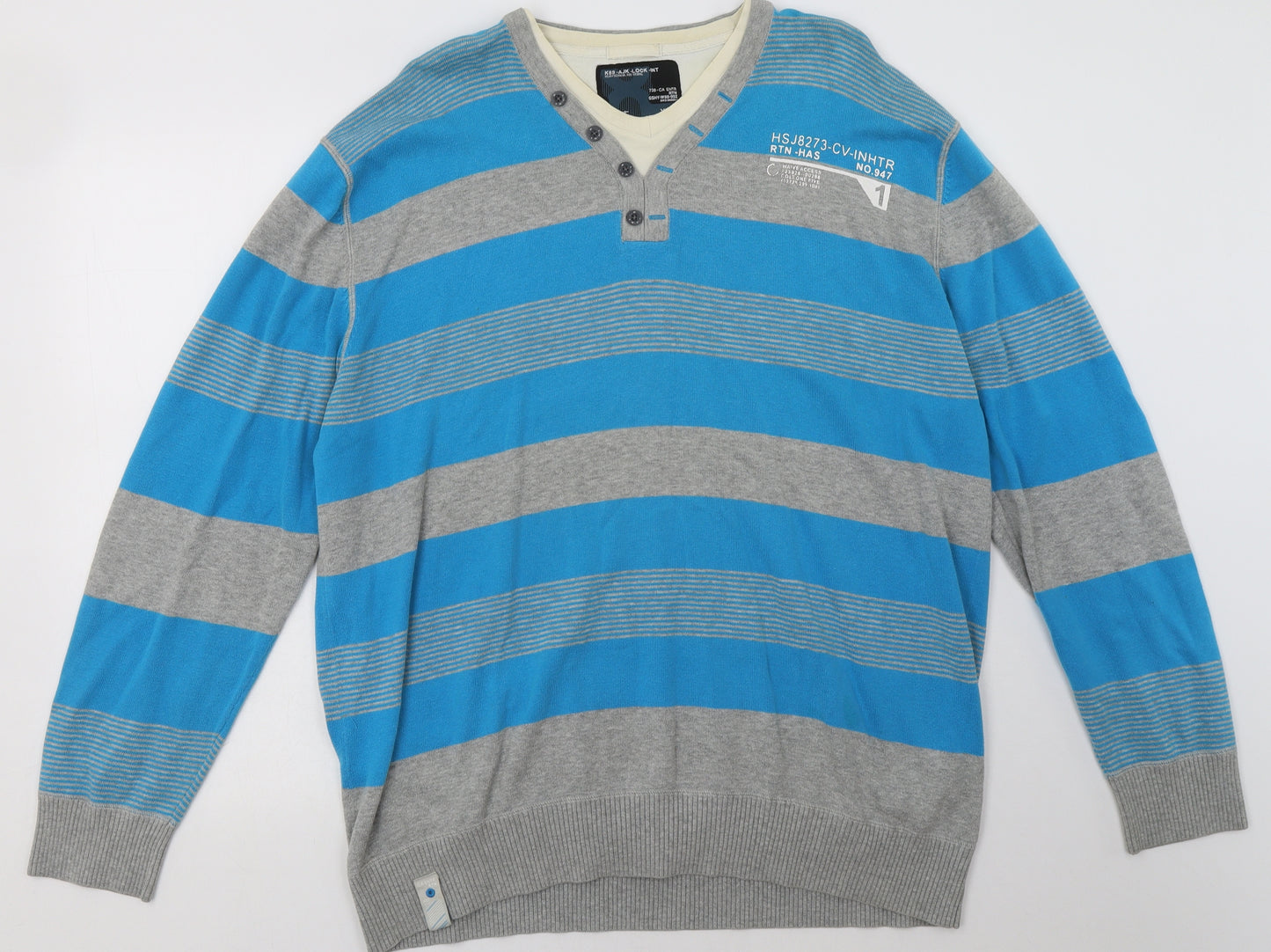 NEXT Mens Blue Striped Cotton  Sweatshirt Size 2XL