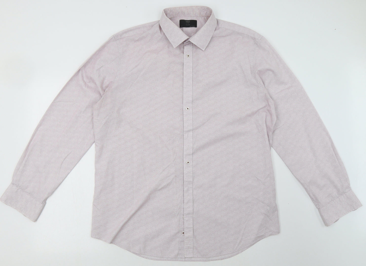 Marks and Spencer Mens Pink Geometric Cotton  Button-Up Size 17 Collared Button