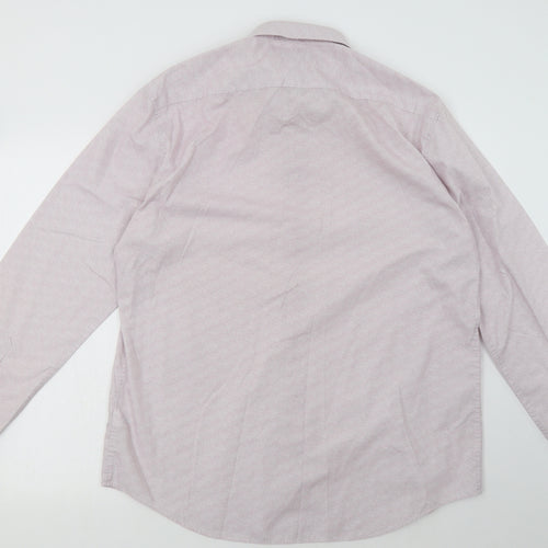 Marks and Spencer Mens Pink Geometric Cotton  Button-Up Size 17 Collared Button