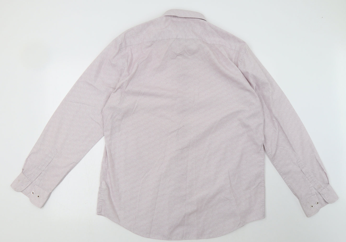 Marks and Spencer Mens Pink Geometric Cotton  Button-Up Size 17 Collared Button