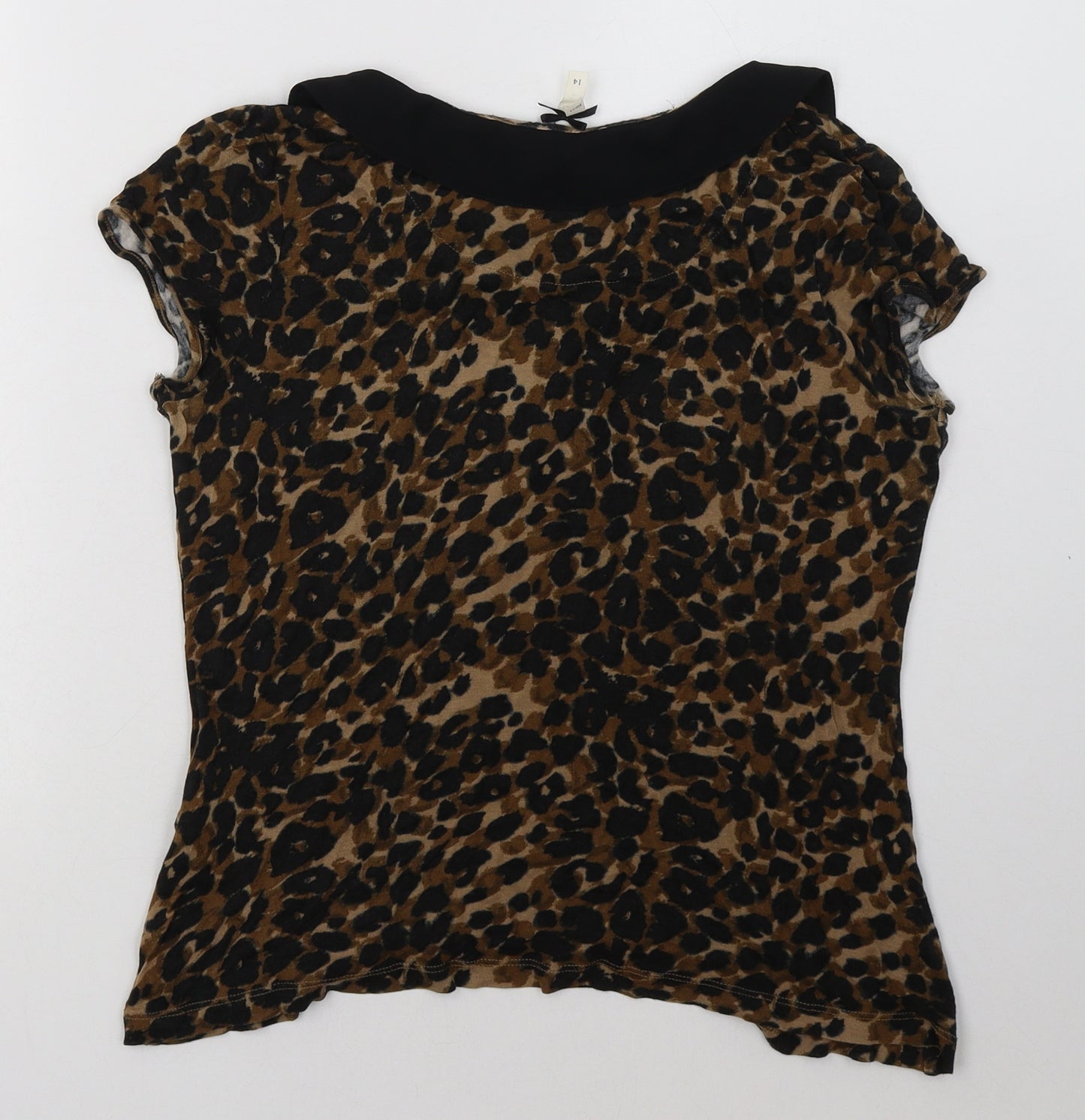 NEXT Womens Brown Animal Print Viscose Basic T-Shirt Size 14 Collared