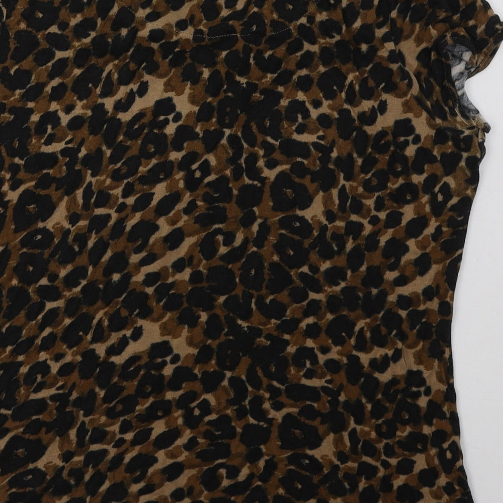 NEXT Womens Brown Animal Print Viscose Basic T-Shirt Size 14 Collared