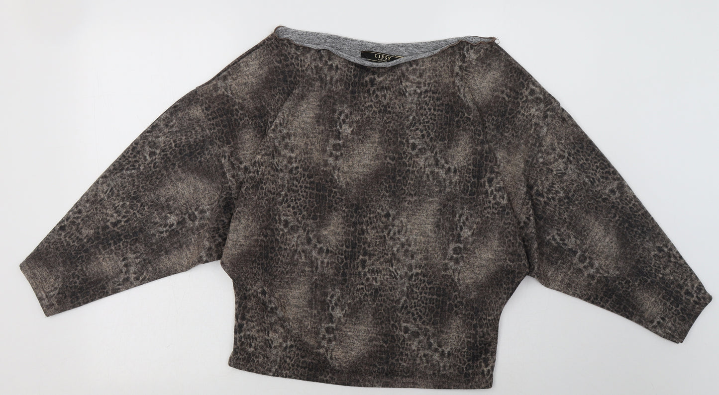 Lipsy Womens Brown Animal Print Polyester Pullover Sweatshirt Size 4  Pullover