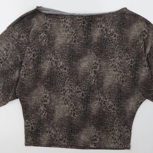 Lipsy Womens Brown Animal Print Polyester Pullover Sweatshirt Size 4  Pullover