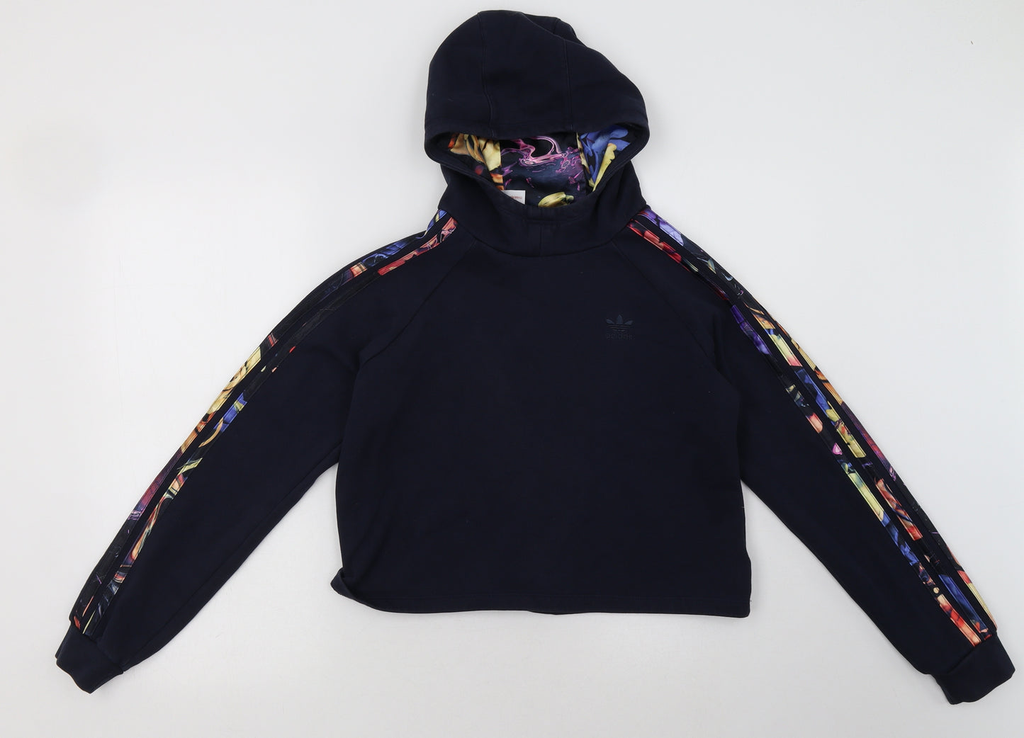 adidas Girls Black Striped Cotton Pullover Hoodie Size 13-14 Years  Pullover