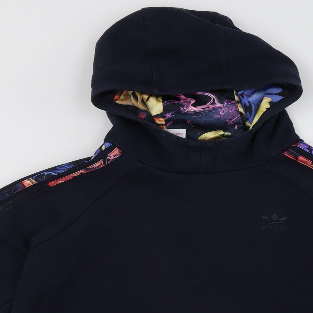 adidas Girls Black Striped Cotton Pullover Hoodie Size 13-14 Years  Pullover