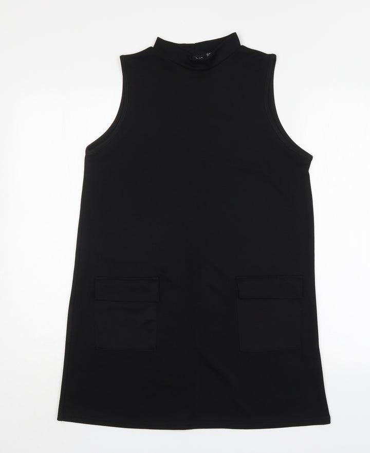 Boohoo Womens Black Polyester Mini Size 12 Round Neck