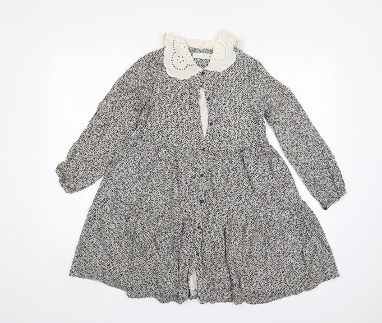 Zara Girls Multicoloured Floral Viscose A-Line  Size 11-12 Years  Collared