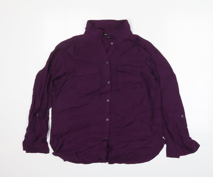 Roz & Ali Womens Purple Nylon Basic Button-Up Size L Collared