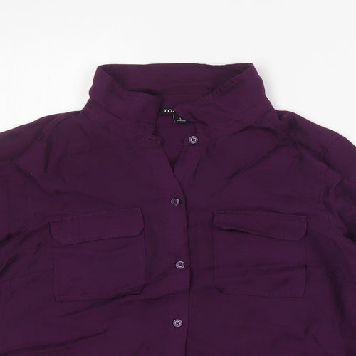 Roz & Ali Womens Purple  Nylon Basic Button-Up Size L Collared