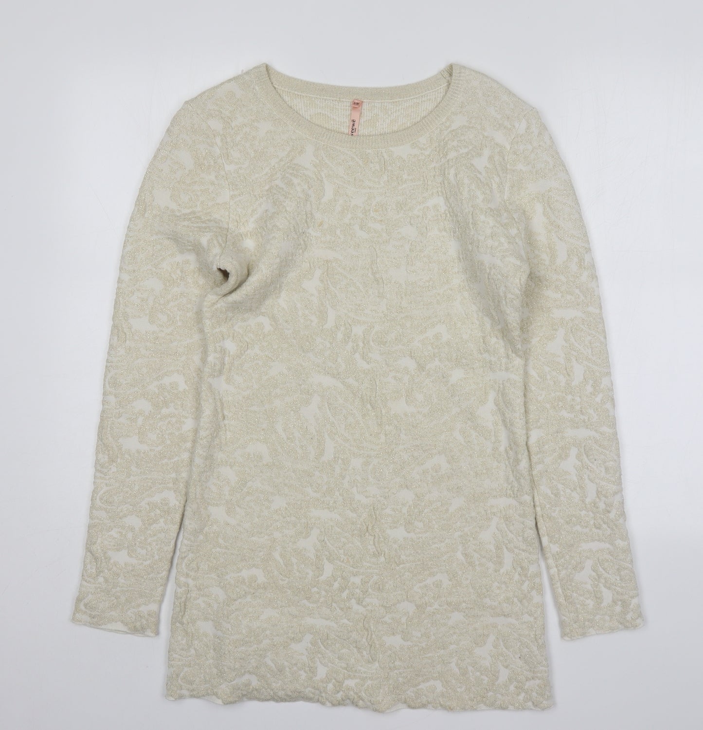Sweewe Womens Gold Round Neck Floral Polyamide Pullover Jumper Size S
