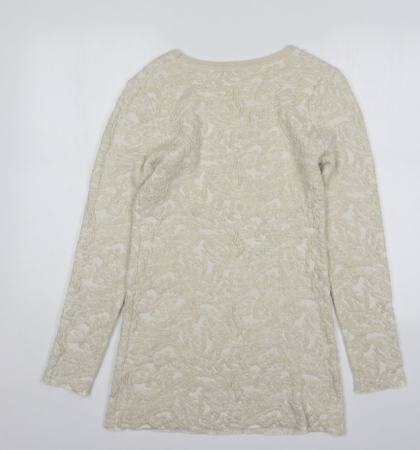 Sweewe Womens Gold Round Neck Floral Polyamide Pullover Jumper Size S