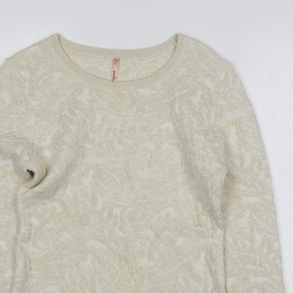 Sweewe Womens Gold Round Neck Floral Polyamide Pullover Jumper Size S