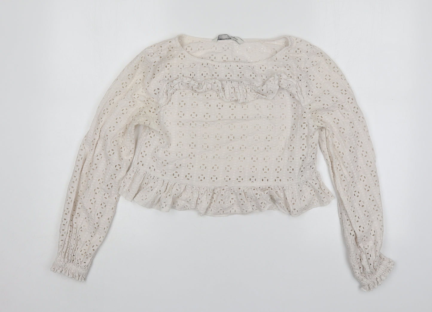 Zara Womens White  Cotton Basic Blouse Size XS Round Neck