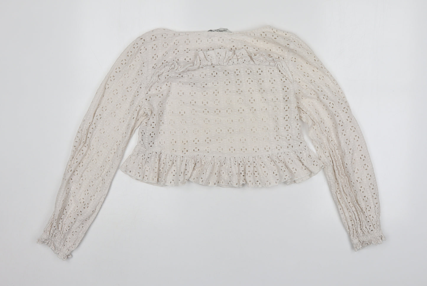 Zara Womens White  Cotton Basic Blouse Size XS Round Neck
