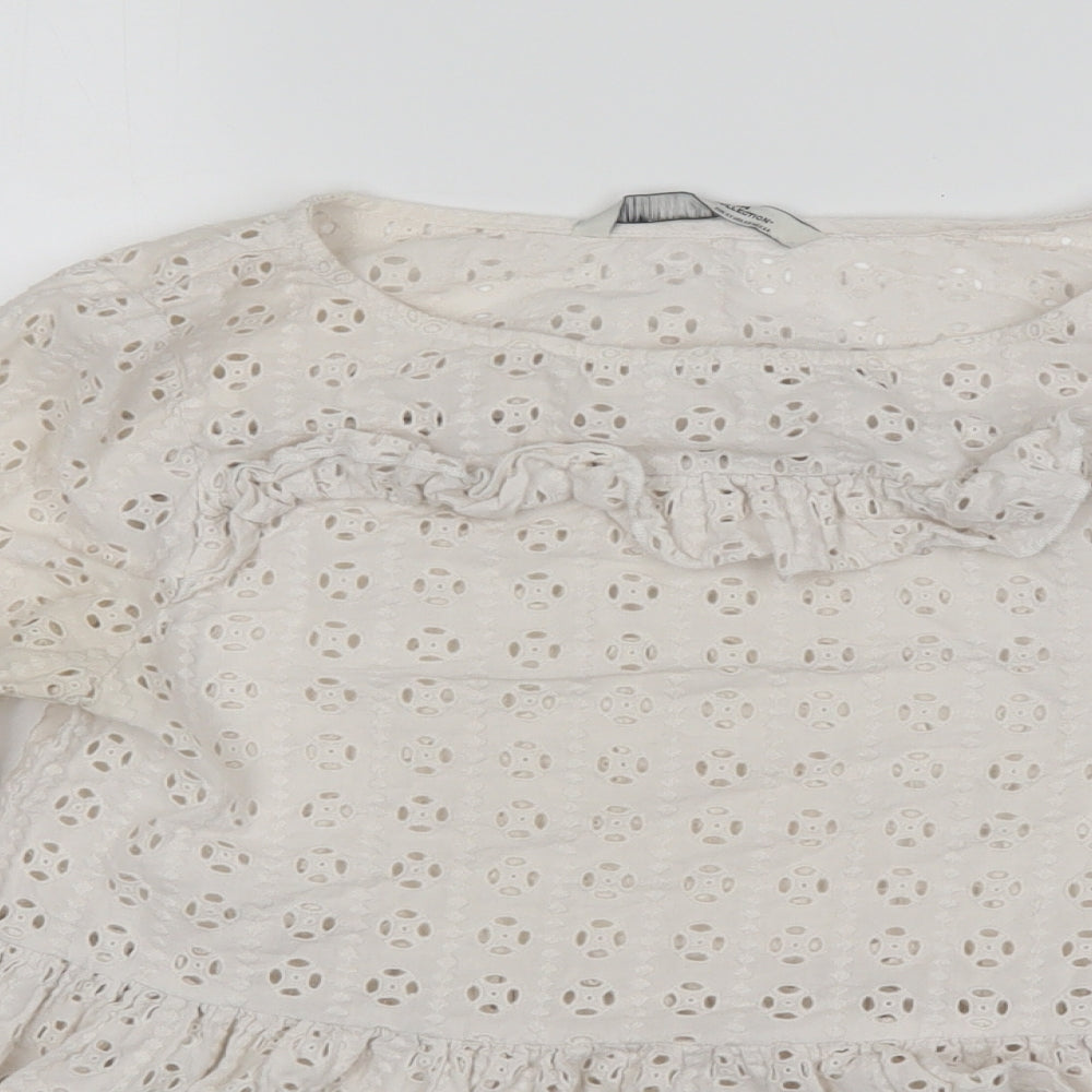 Zara Womens White  Cotton Basic Blouse Size XS Round Neck