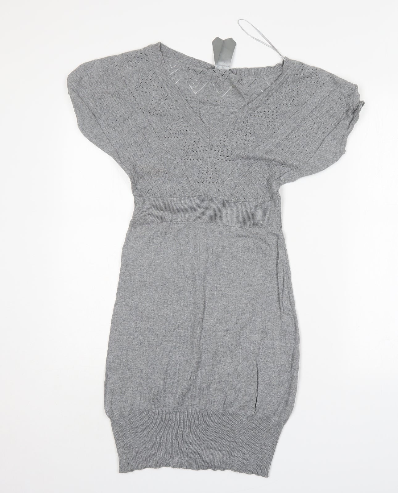 E-vie Womens Grey  Cotton Jumper Dress  Size 10  V-Neck