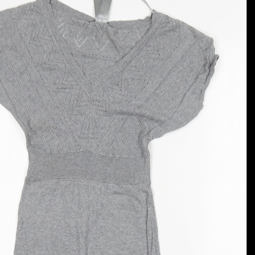 E-vie Womens Grey  Cotton Jumper Dress  Size 10  V-Neck