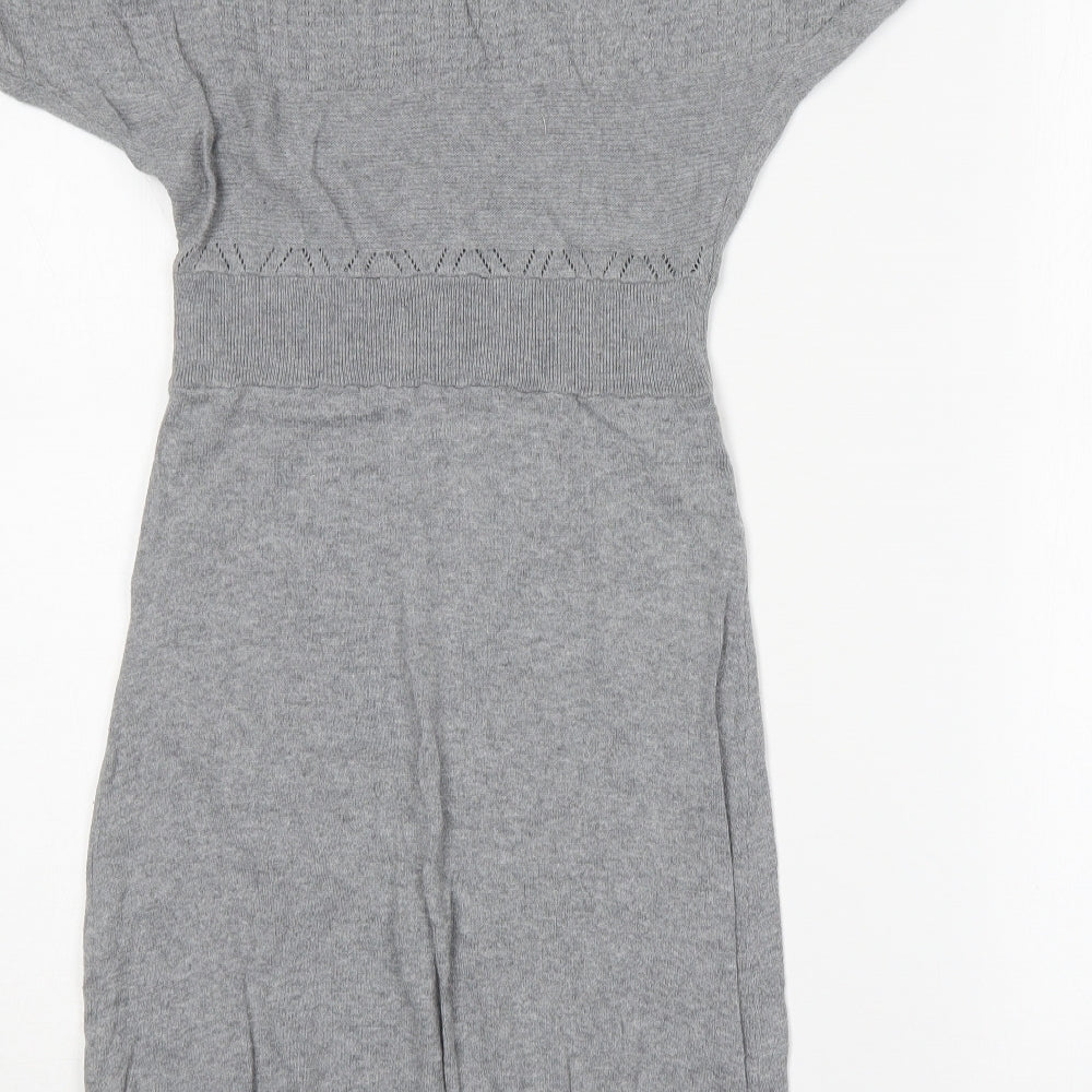 E-vie Womens Grey  Cotton Jumper Dress  Size 10  V-Neck